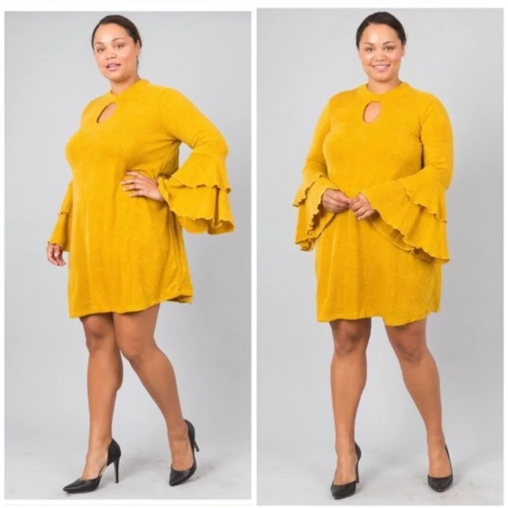Burgundy Bell Sleeve Knee Length Dress Keyhole Sweater Dress 2xl 3xl - Picture 5 of 12